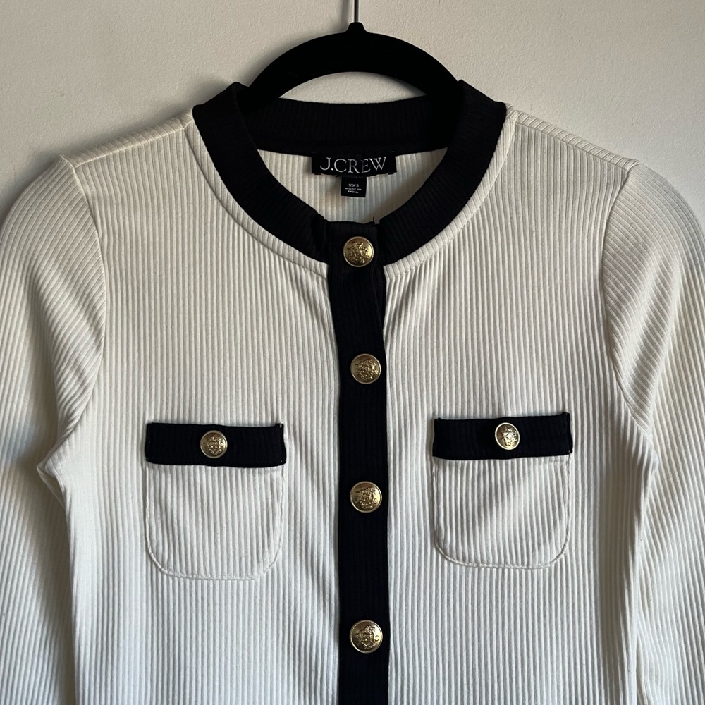 JCrew Vintage Rib Lady Jacket Cardigan XXS Ivory Black Gold Buttons $79.50 BW073 - Picture 4 of 13